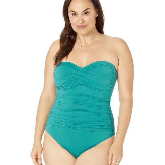 NWT Anne Cole Women's Twist Front Shirred Bandeau One-Piece Sz 6 $130 9B750